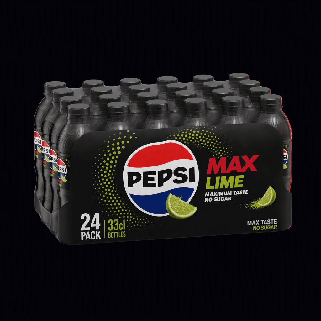 Pepsi Max Lime 24-pak flasker (24x33cl), AI-genereret billede